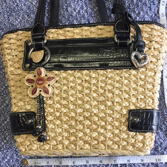 Brighton Handbags - Brighton Cody Straw Handbag Flower Heart Charm